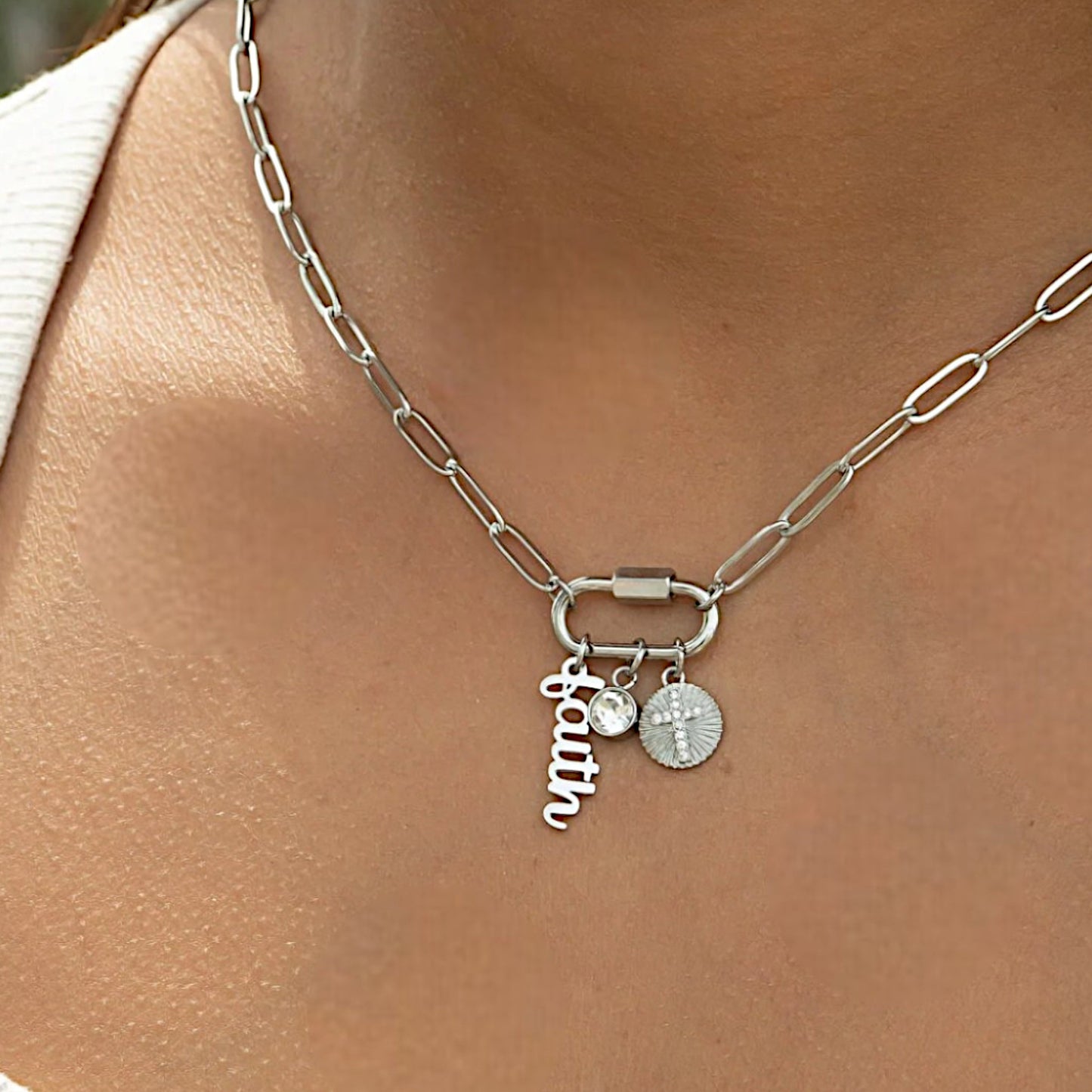 Carabiner Faith Paperclip Chain Necklace