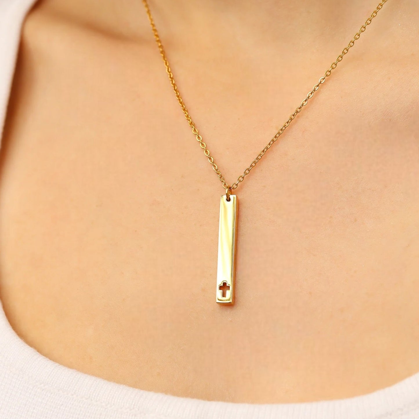Vertical Bar Cross Necklace