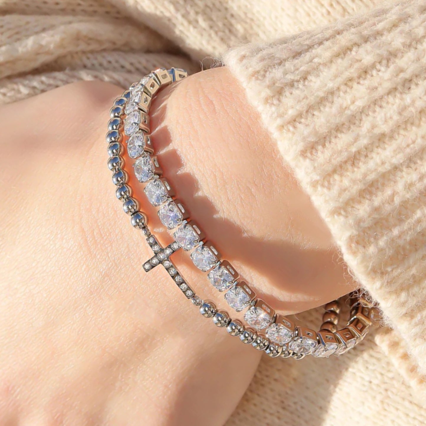 Stackable Cross Beaded Stretch Bracelet