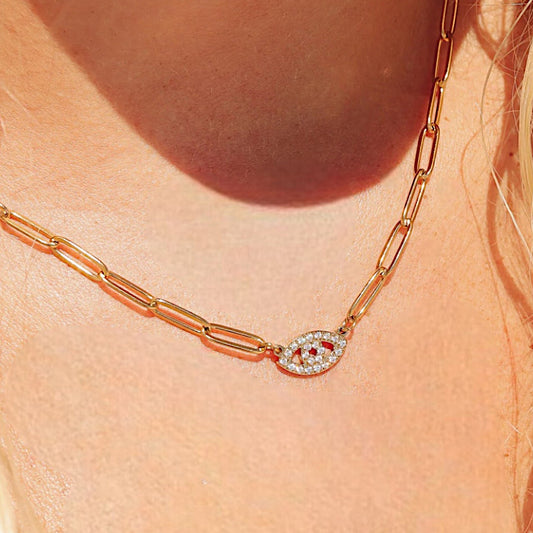 Frosted Eye Paperclip Chain Necklace