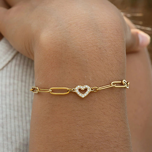 Frosted Heart Paperclip Chain Bracelet