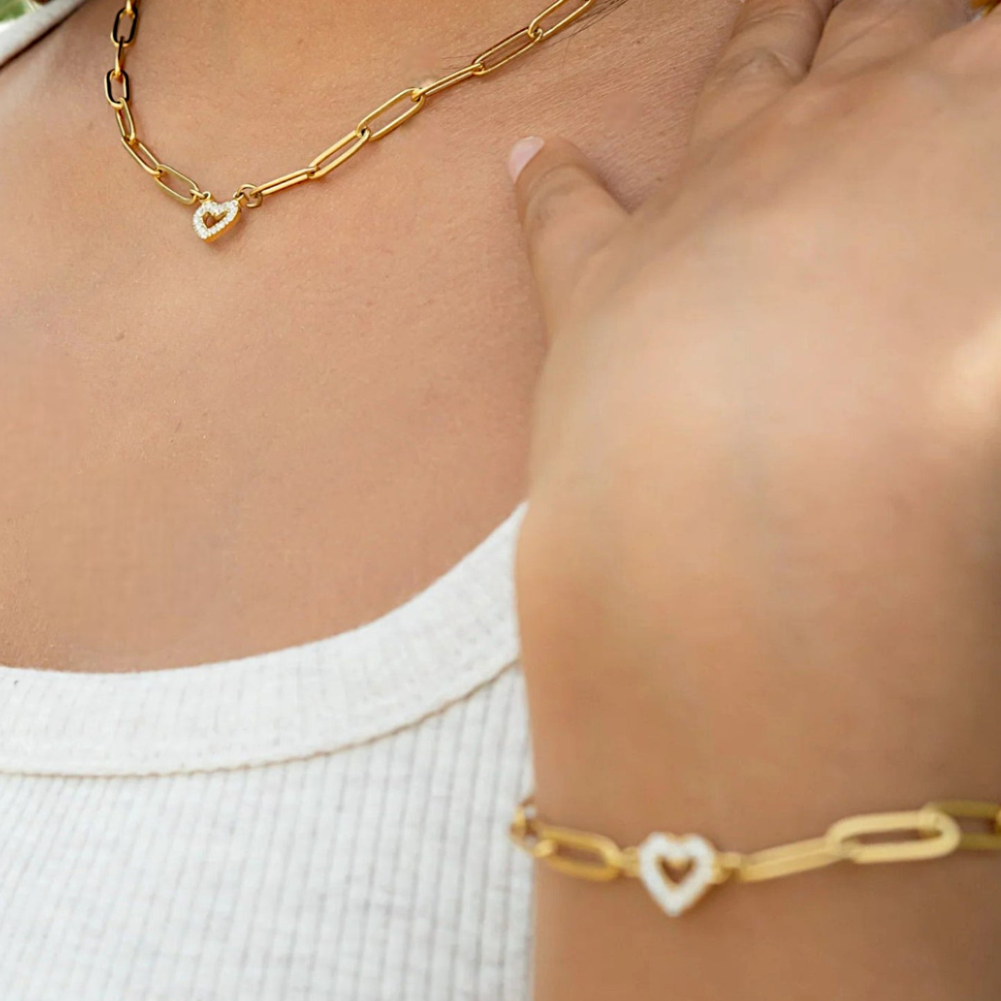 Frosted Heart Paperclip Chain Bracelet
