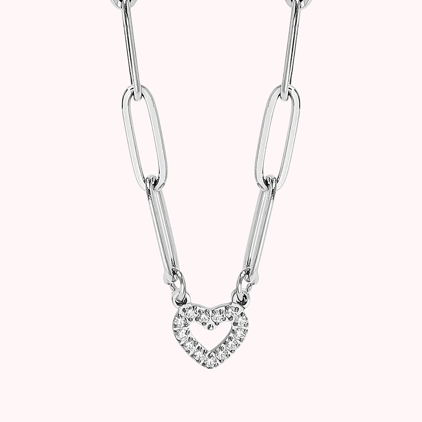 Frosted Heart Paperclip Chain Necklace