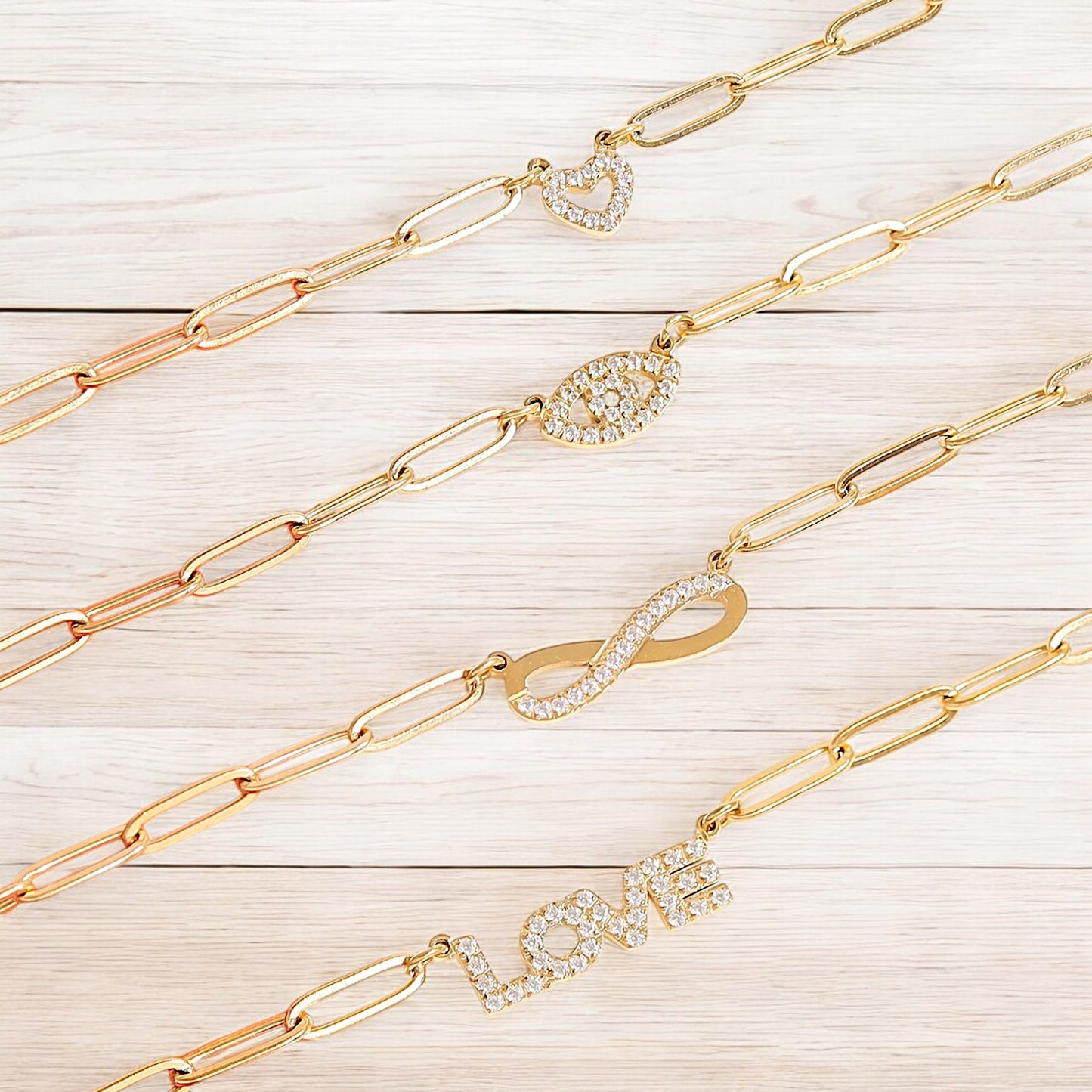 Frosted Heart Paperclip Chain Necklace