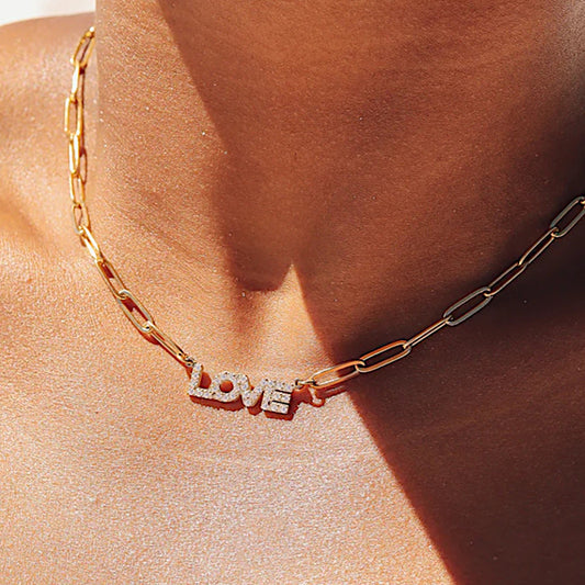 Frosted Love Paperclip Chain Necklace