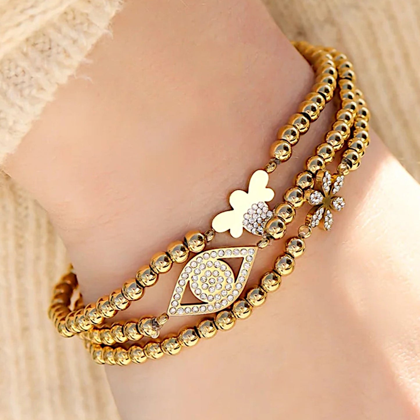 Stackable Flower Beaded Stretch Bracelet