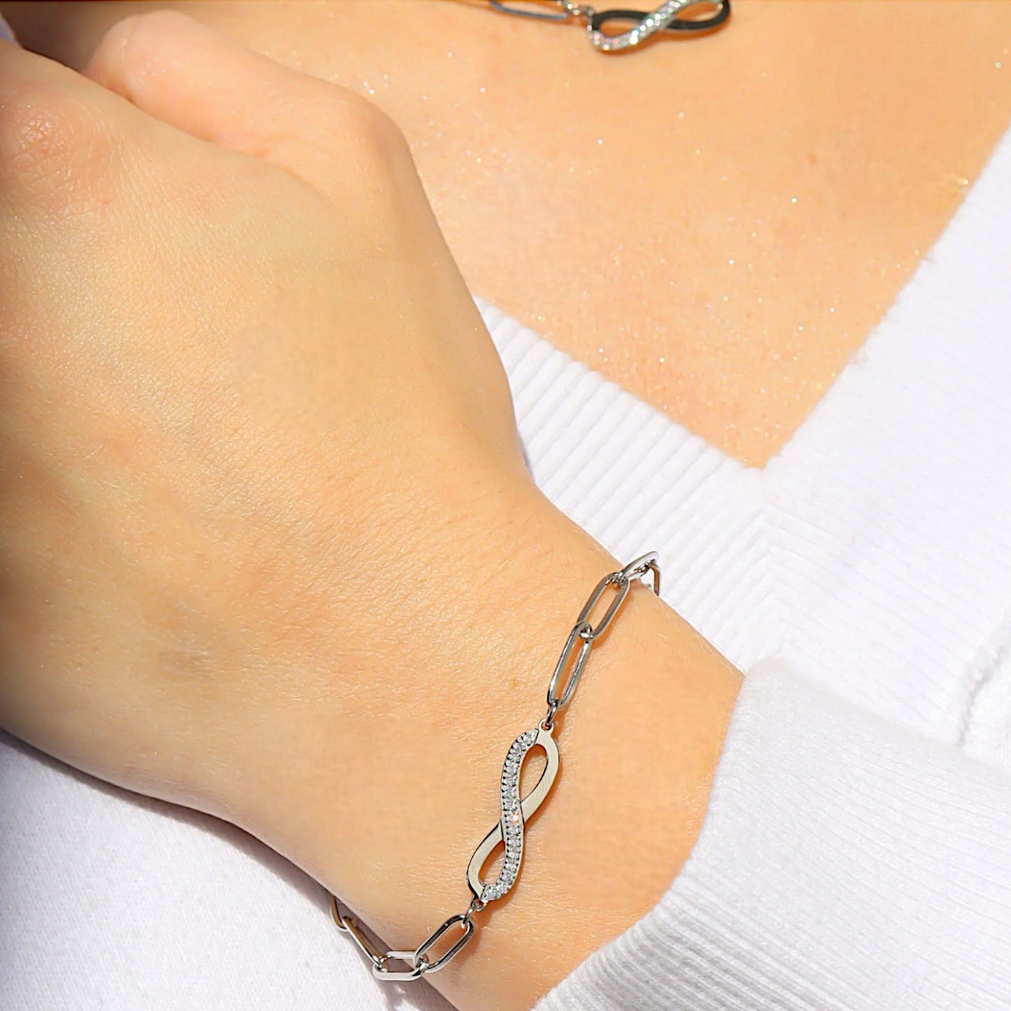 Frosted Infinity Paperclip Chain Bracelet